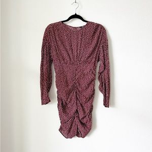 Zara Draped Dot Printed Mini Dress in Plum sz M